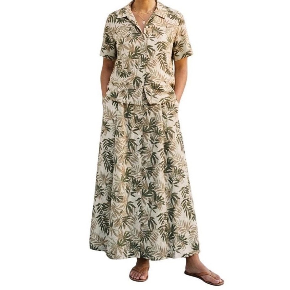 Vintage Anna & Frank 90s 100% Silk 2 Piece Set Palm Print M Botanical Tropical